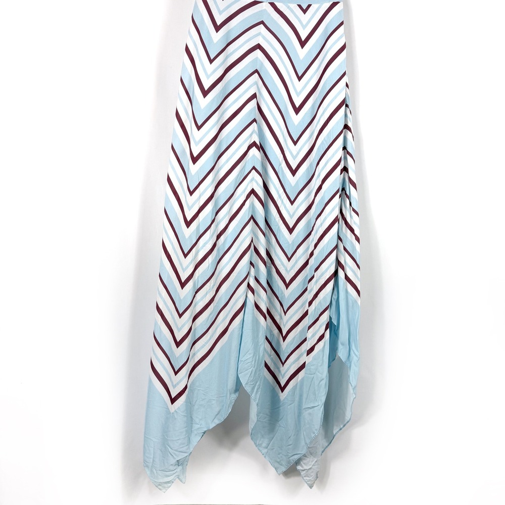 SIMKHAI Hera Halter Midi Dress Blue Chevron Striped Silk Blend Handkerchief Sz M - Picture 15 of 16